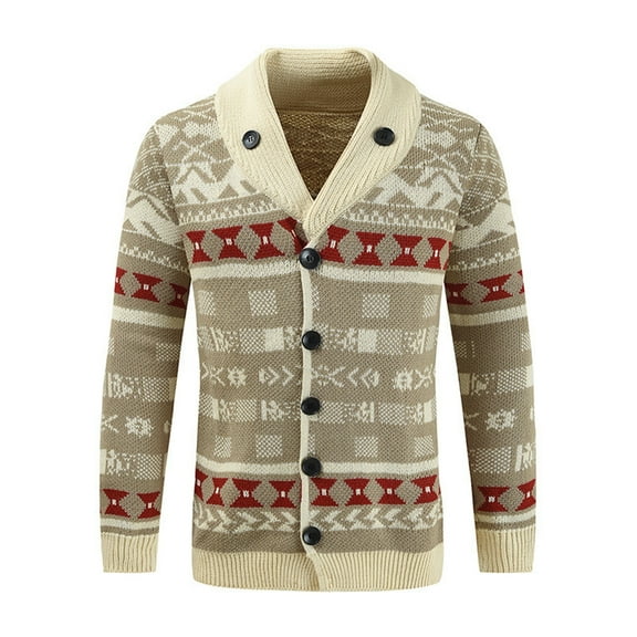 ZHOUCHANKIDS Men's Christmas Cardigans Xmas Sweaters Reindeer Snowflake Shawl Collar Knitted Cardigan Sweater White XXL