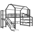 thumbnail image 3 of Full Size Loft Bed with Slide & Stairs - Metal Playhouse Bed, House-shaped Roof, Storage Shelves & Noise-free Design,Black, 3 of 18