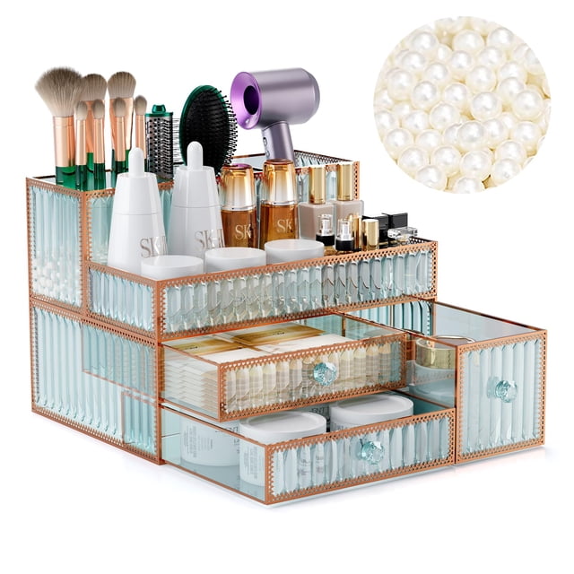 Organizador de maquillaje Youdepot de vidrio templado para tocador