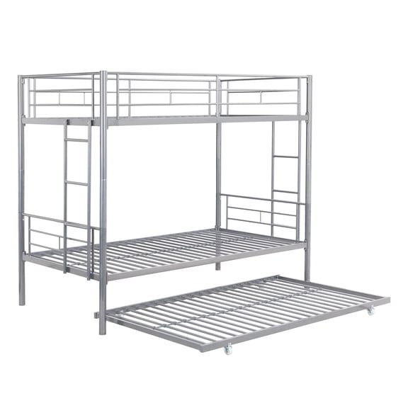 METAL BUNK BED WITH TRUNDLE SILVER