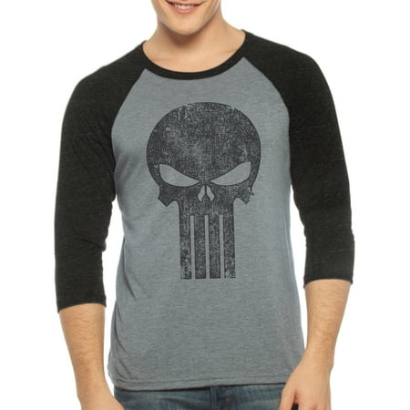 Punisher Men's 3 Quarter Sleeve Raglan Graphic Shirt, up to Size 2XL