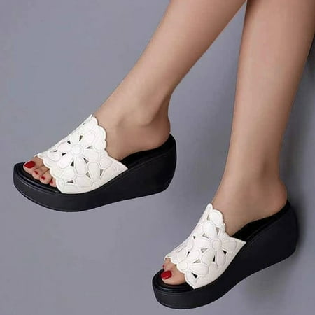 

〖Yilirongyumm〗 White 38 Sandals Women Thick Slippers Bottom Spring Shoes Fish Mouth Women Wedge Sandals Hollow Summer Women s Sandals