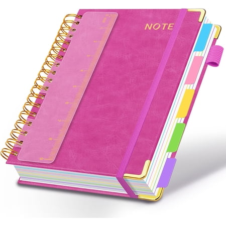 Hardcover Spiral Notebooks for Work 8 x 10 300 Pages 5 Subject Notebook with Dividers & Tabs B5 Spiral Journal for Women College Ruled Notebooks for School Note-Taking (Rose Purple)
