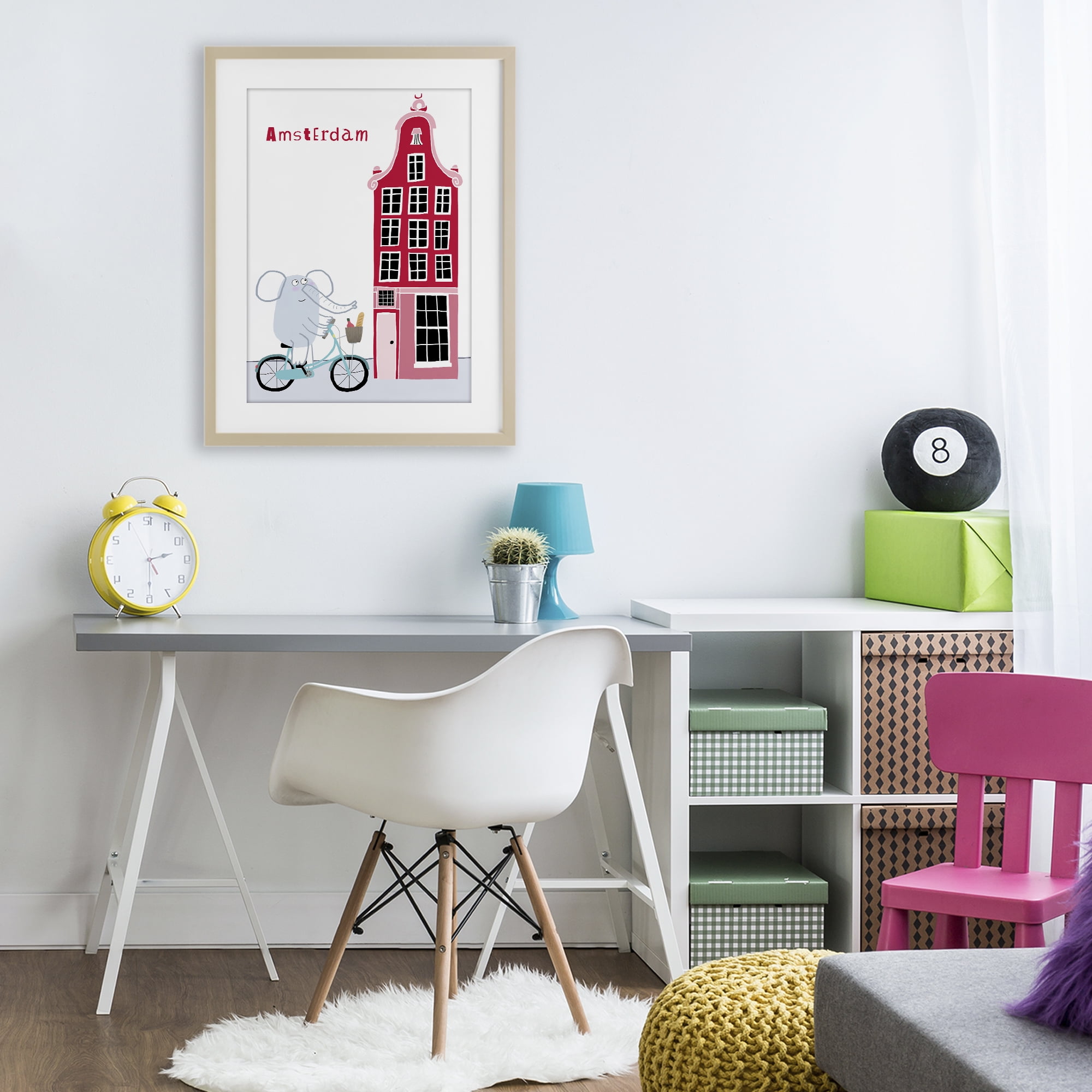 Elephant & Amsterdam Building Birch Framed Print Under Glass, design by Carla Daly