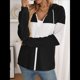 thumbnail image 5 of Chaqueta de Rayas con Bloques de Color para Mujer, con Cremallera, Larga, Punto Acanalado, Sudadera con Cordón Ajustable. Negro XL, 5 of 9