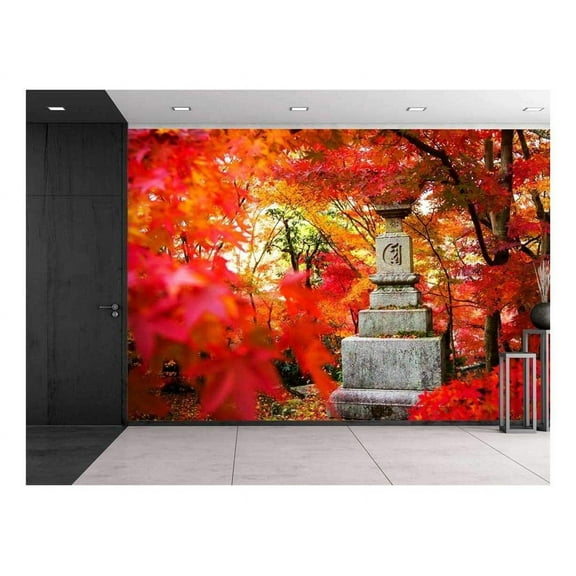 wall26 - Japanese Statue on a Japanese Garden - Wall Mural, Removable Sticker, Home Decor - 66x96 inches