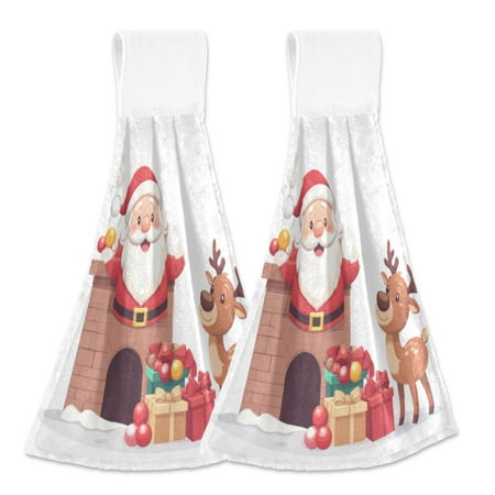 

2 Bathroom Towels Kitchen Towels 18.2x14In Velcro Hand Wipes Dish Cloths & Dish Towels Washroom Towels Face Towel Hand Wipes Santa Claus and Deer Pictures