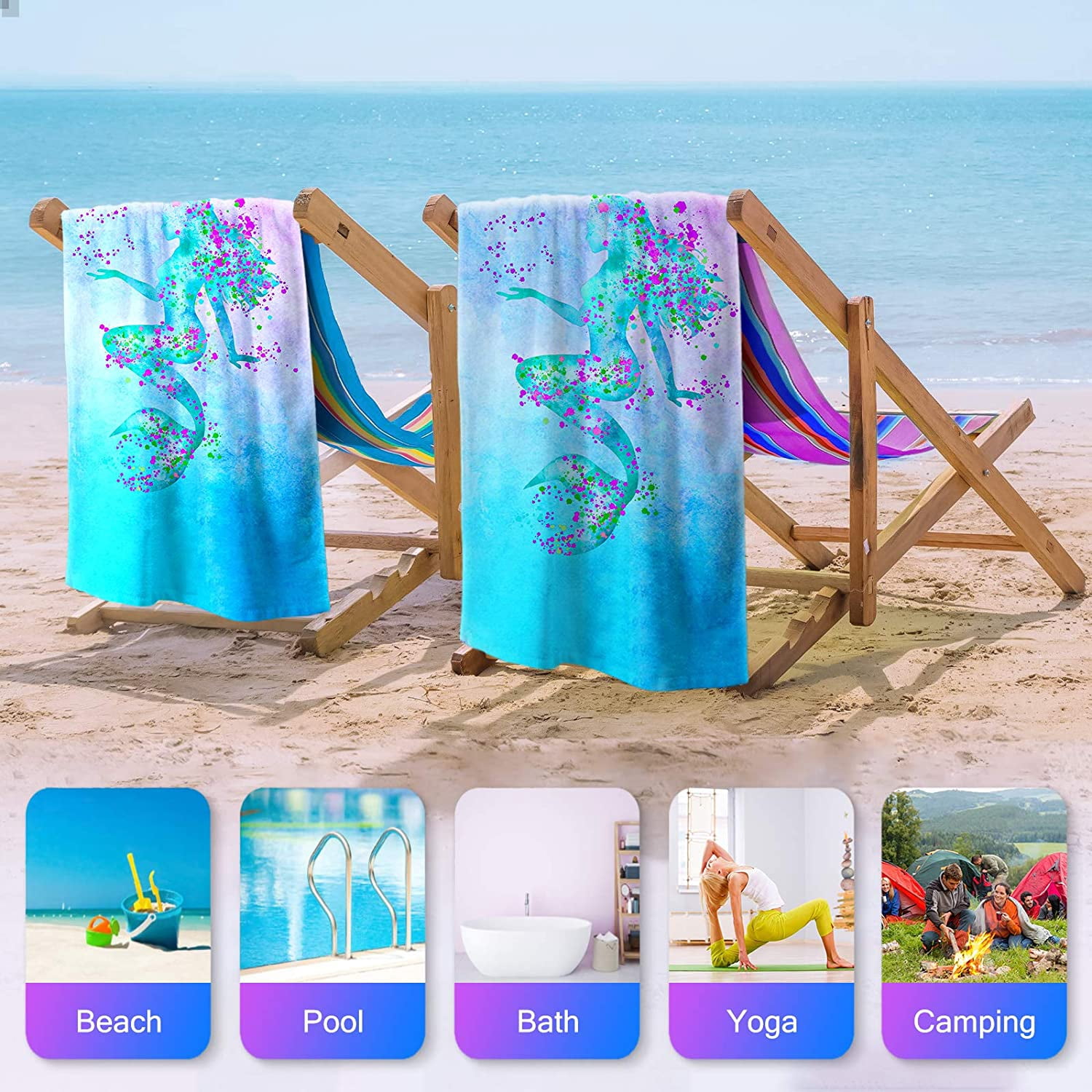 VANZEV Mermaid Beach Towel – 52"x32", Microfiber, Quick-Dry, Ultra Absorbent, Sand-Resistant, For Pool, Beach, Travel - View #7