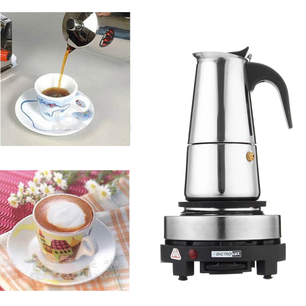 200ml Stainless Moka Espresso Coffee Maker Pot Percolator Electric