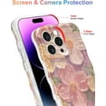thumbnail image 5 of Oil Painting Flower Compatible with iPhone 12 Pro Max Case, with Bracelet Chain, Colorful Retro Floral Cute Curly Wave Frame Women Girls Cover for Apple 12 Pro Max (Pink), 5 of 12