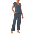 thumbnail image 2 of INSPIRE CHIC Women's Short Sleeve Modal Casual Set Pajama 2 Piece Loungewear Long Pants Sweatsuit S Deep Blue, 2 of 5