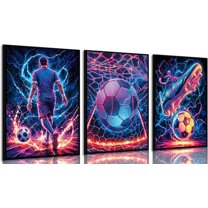 Cool Soccer Canvas Wall Hieng Abstract Soccer Sneakers Posters Prints Paintings Neon Boys Football Themed Bedroom Wall Decor Hiengwork for Boys Room Teen Kids Playroom Decoration