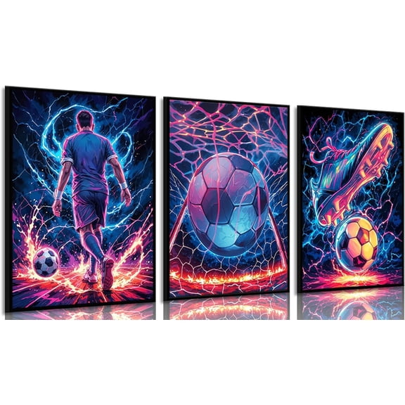 Cool Soccer Canvas Wall Hieng Abstract Soccer Sneakers Posters Prints Paintings Neon Boys Football Themed Bedroom Wall Decor Hiengwork for Boys Room Teen Kids Playroom Decoration