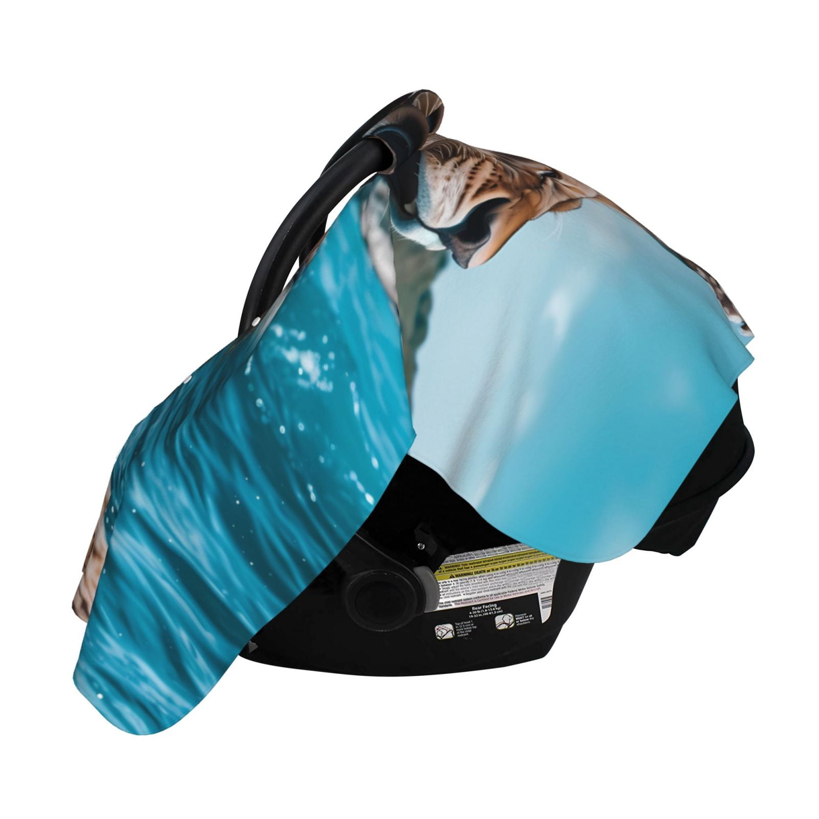 Naloa Ice Blue Coastal Lion Baby Car Seat Cover, Breathable Baby Carrier Cover, Multiuse Baby Carrier Cover & Nursing Breastfeeding Cover