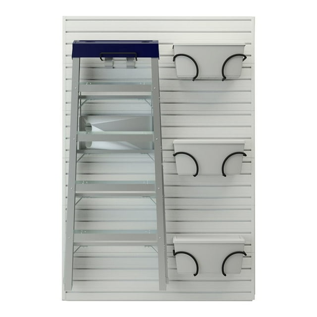 RST Brands Flow Wall 5 PC Plastic Ladder Hook & Bin Bracket Storage Set - White