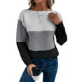 thumbnail image 2 of Women'S Fall Winter Fashion Casual Round Neck Ribbed Knitted Colorblock Drop Shoulder Long Sleeve Sweater Dark Gray L, 2 of 9