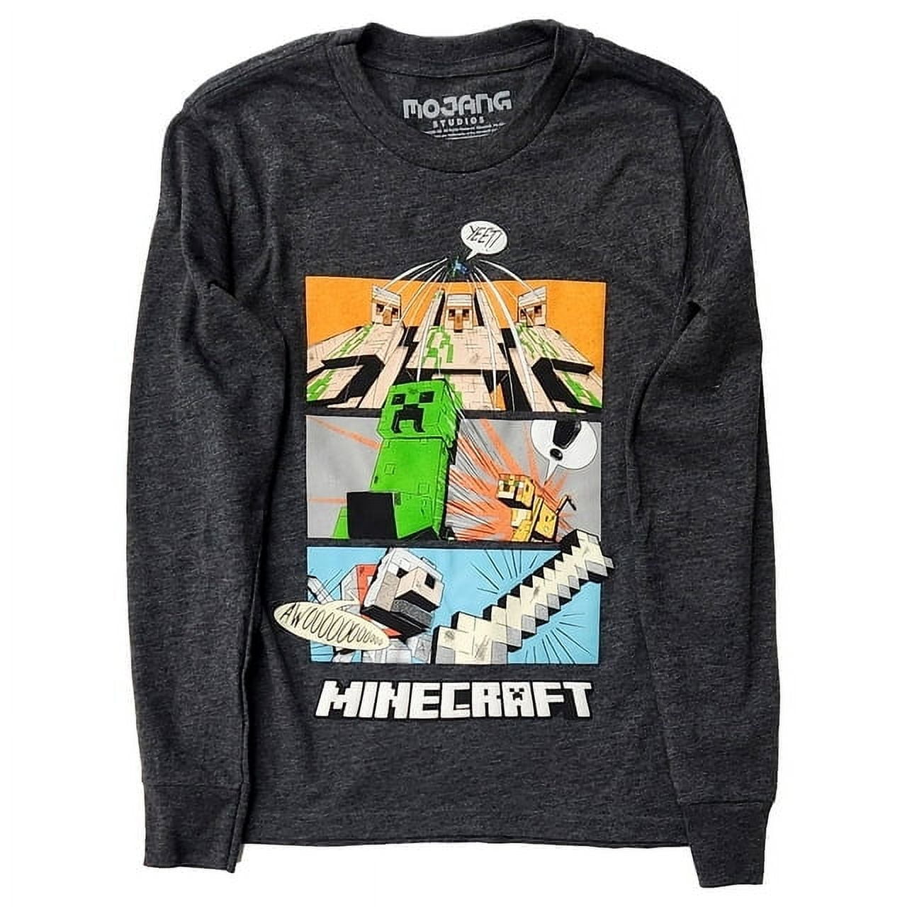 Boys Gray Minecraft Long Sleeve T-Shirt Mine Craft Tee Shirt T-Shirt