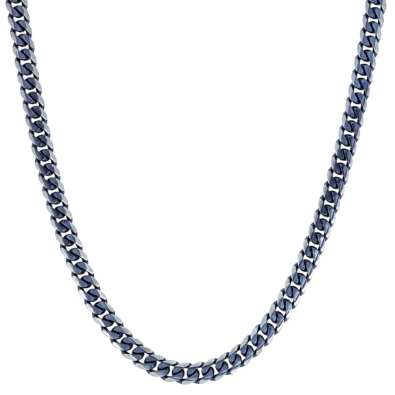 Metro Jewelry Stainless Steel Thick Gourmette Chain Necklace for Men Blue Gray Ion Plated 8 MM Wide 22 Inch Long with Lobster Claw Lock