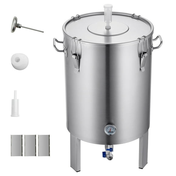KFFKFF 304 Stainless Brew Kettle, 16 GAL Capacity, Home Brew Beer Fermentation Tank, Brewing Essentials with Stand, Includes Cover, Grip, Tap, Valve, and Temperature Gauge
