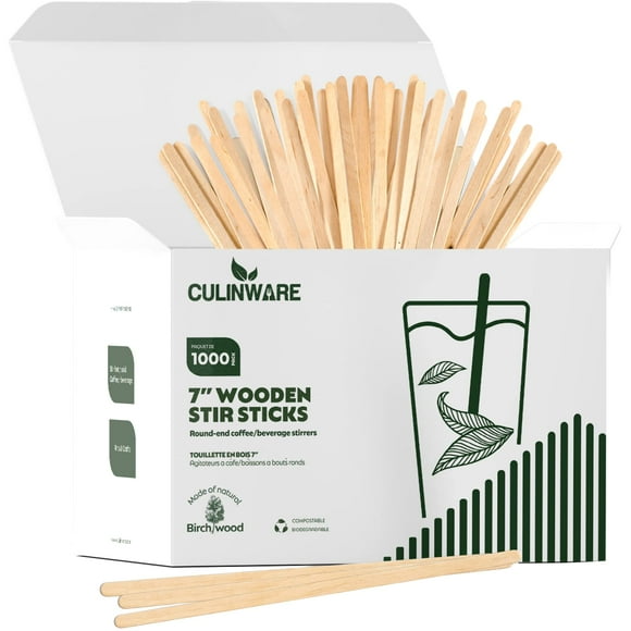Agitadores de café CulinWare, madera de abedul, 7 pulgadas, paquete de 1000