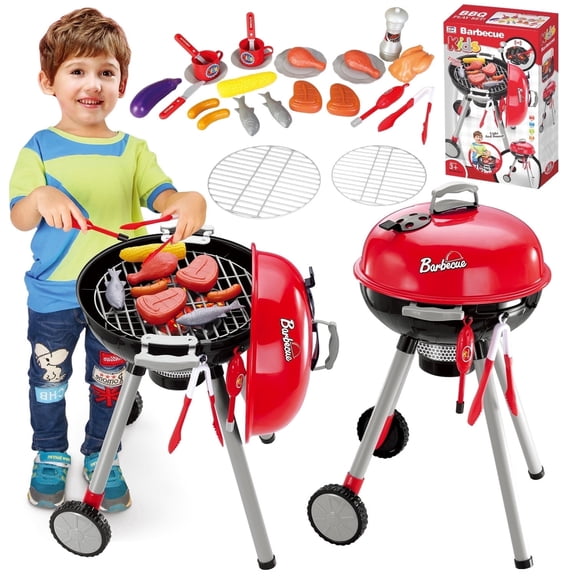 Freecat Kids BBQ Grill Set, Toddler Kitchen Playset Toys for Ages 2 3 4 5 6, Pretend Play Food Christmas Birthday Gift for Toddlers Kids 3-6 Years.