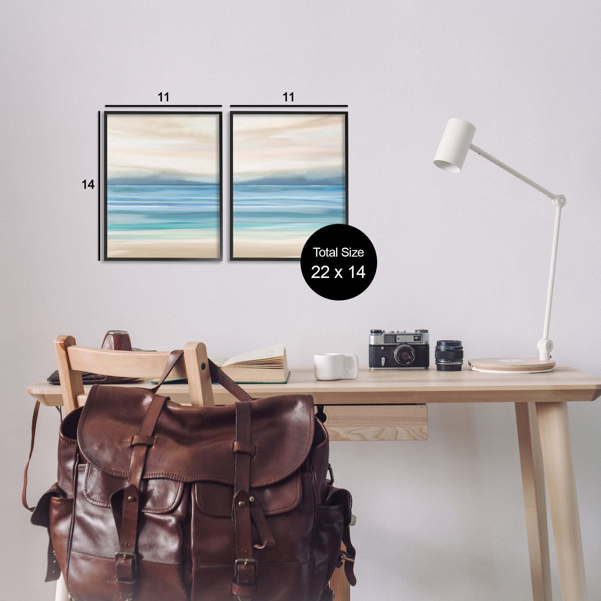 Stupell Industries Subtle Beach Seascape Landscape Painting Black Framed Art Print Wall Art, 11 x 14, Set of 2