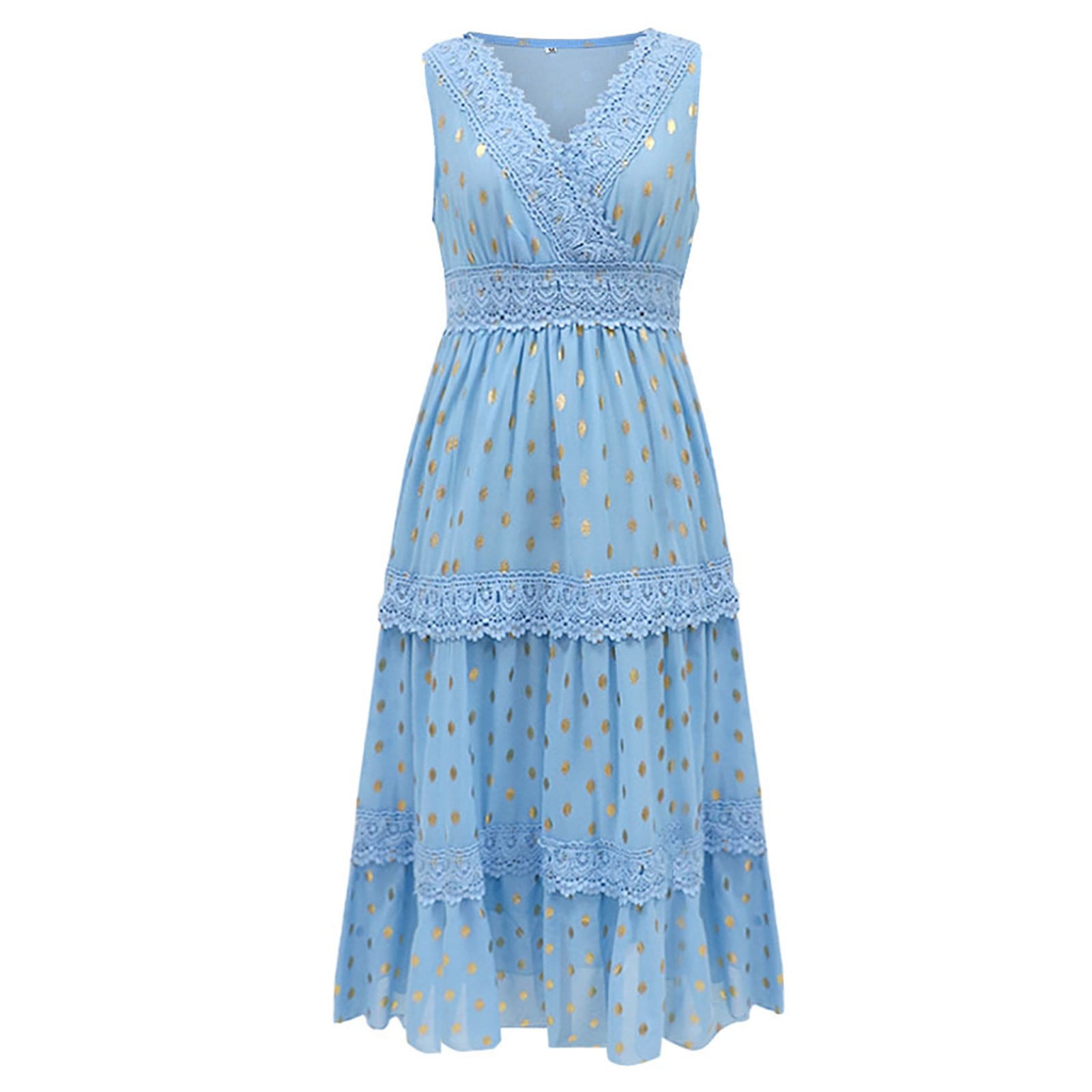 Ierhent Casual Dress Women Sleeveless Casual Pure Color Summer Swing Long Dresses Daily Party Beach Round Neck Summer Sundress(Blue,S)