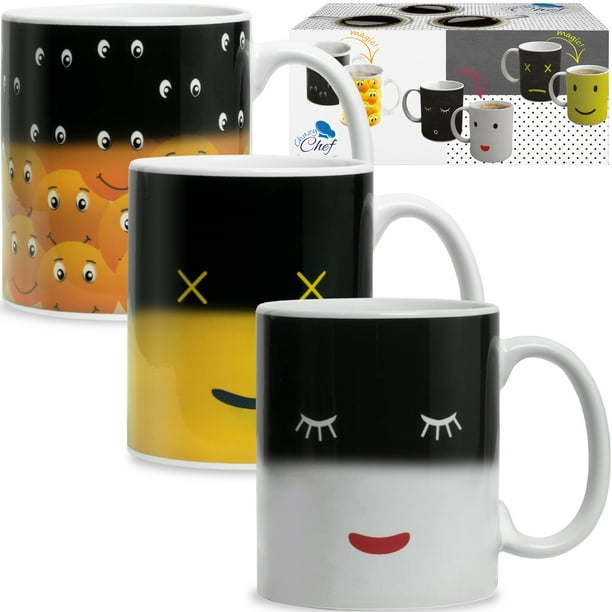 Set of 3 Magic Heat Sensitive Coffee Mugs, Color Changing Heat Cups, 11