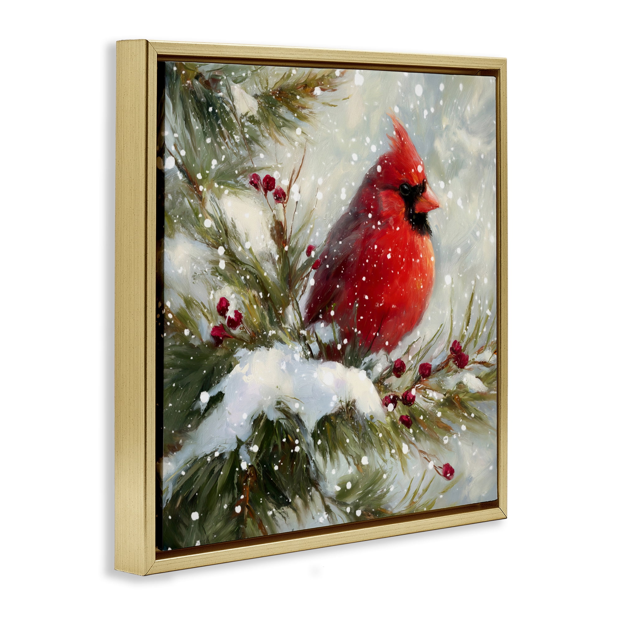 Stupell Industries Winter's Red Jewel Gold Framed Floater Canvas Wall Art, design by Tina LeCour