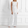 thumbnail image 5 of Elegant Long Sleeve Crew Neck Lace Chiffon Floral Top and Wide Leg Pants Two Piece Outfit Women Summer Solid Color Wedding Guest Plus Size White L, 5 of 5