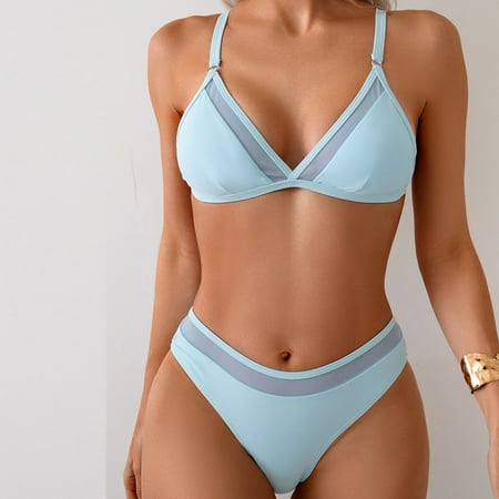 OSFVNOXV Women s Bikini Sets Push Up Bra and Thong Swimsuit Solid Color High Waisted Bathing Suits Clearance