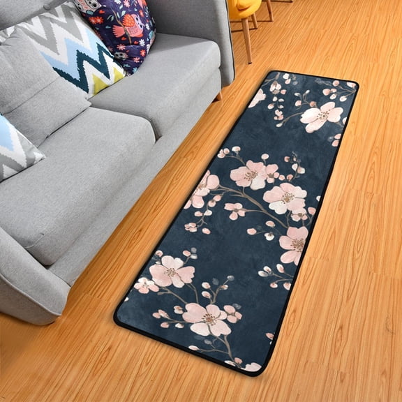 Elegant Cherry Blossom Flowers Long Floor Mat Runner Rug Area Mat Noise Reduction Water Absorbent Non-Slip 72" x 24"