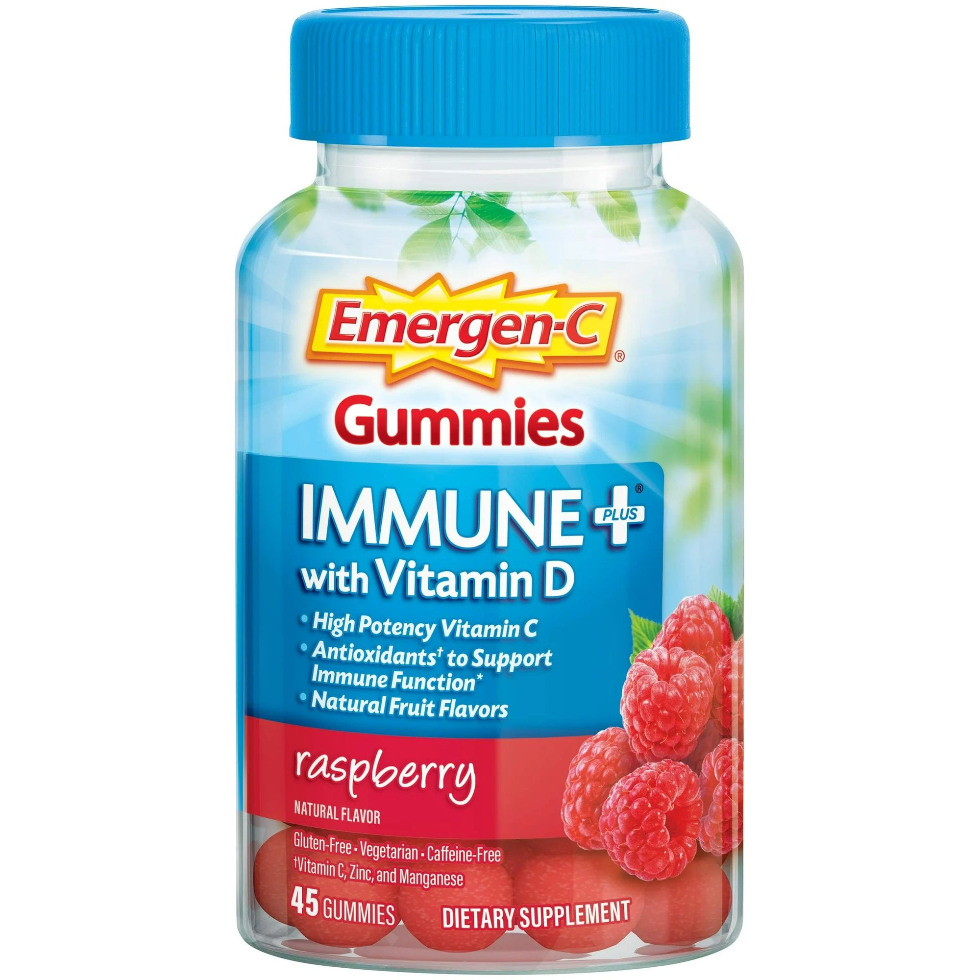 2 Pack | Emergen-C Immune Plus with Vitamin D Raspberry Flavored Gummies 45 ct
