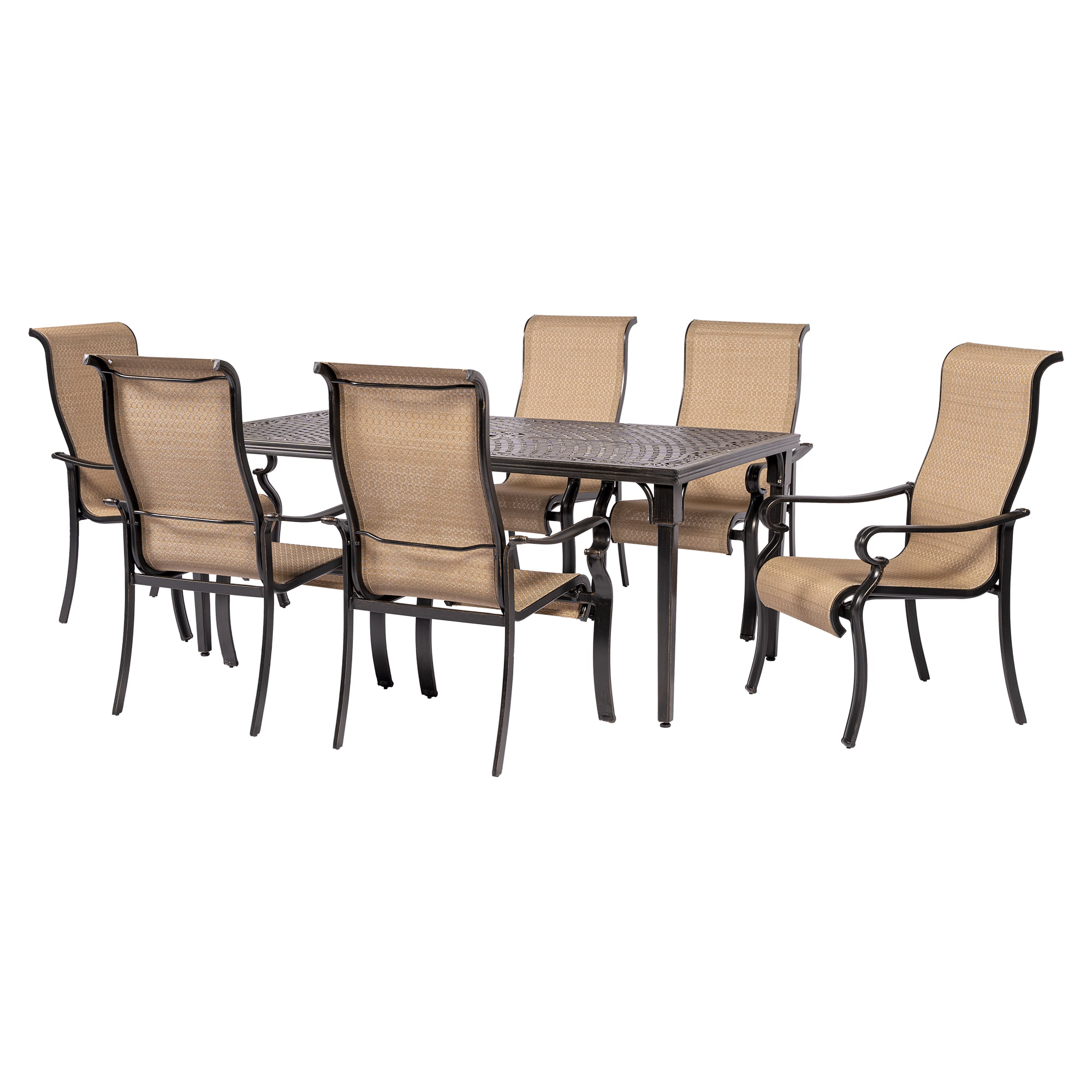 Hanover BRIGDN7PC-GLS-P Brigantine 7-Piece Glass-Top Table Outdoor Patio Dining Set 