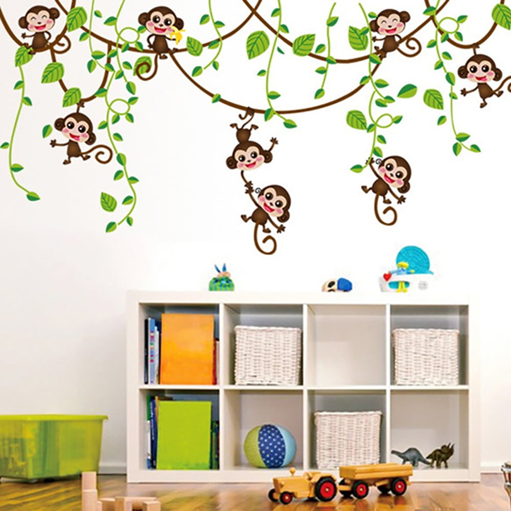 Nursery Removable Gift Cartoon Animals Monkey PVC Home Decoration Wall Sticker 