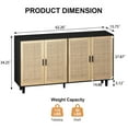 thumbnail image 2 of 62.20" Rattan Cabinet Storage Cabinet,Buffet Storage Cabinet, Boho Accent Liquor Cabinet, 4-Door Rattan Decorative Storage Table,Rattan Buffet Cabinet for Living Room,Dining Room,Black, 2 of 8