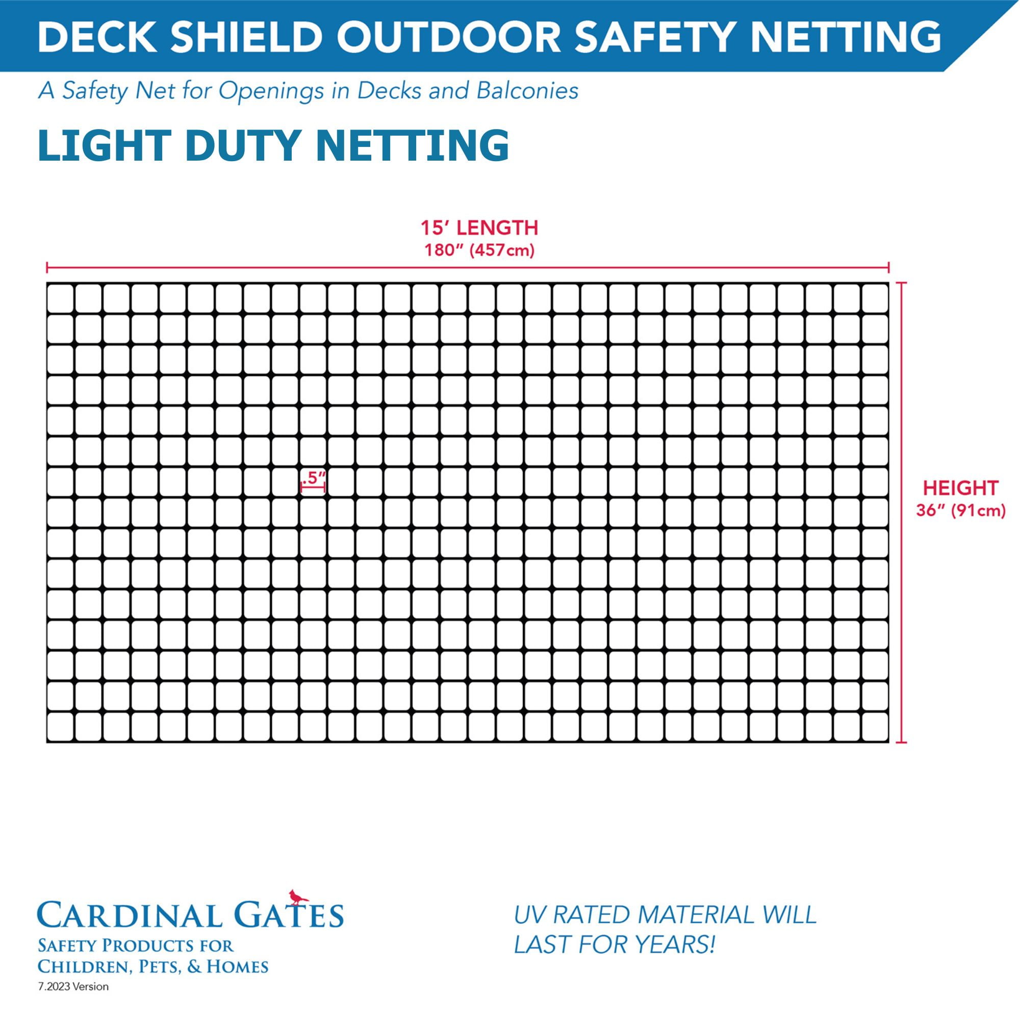 Cardinal Gates DS15 Light-Duty Outdoor Deck Netting - Plastic Balcony Netting for Pets & Kids - 15ft X 3ft Banister Safety Net - Apartment Railing Screen Guard - Cat Net – Black