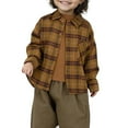 thumbnail image 2 of ZHOGXU Big Boys Girls Shirt With Pocket Long Sleeve Turndown Collar Plaid Print Buttons Comfortable Breathable Top Blouse For Daily Wear Khaki 7-8 Years, 2 of 5
