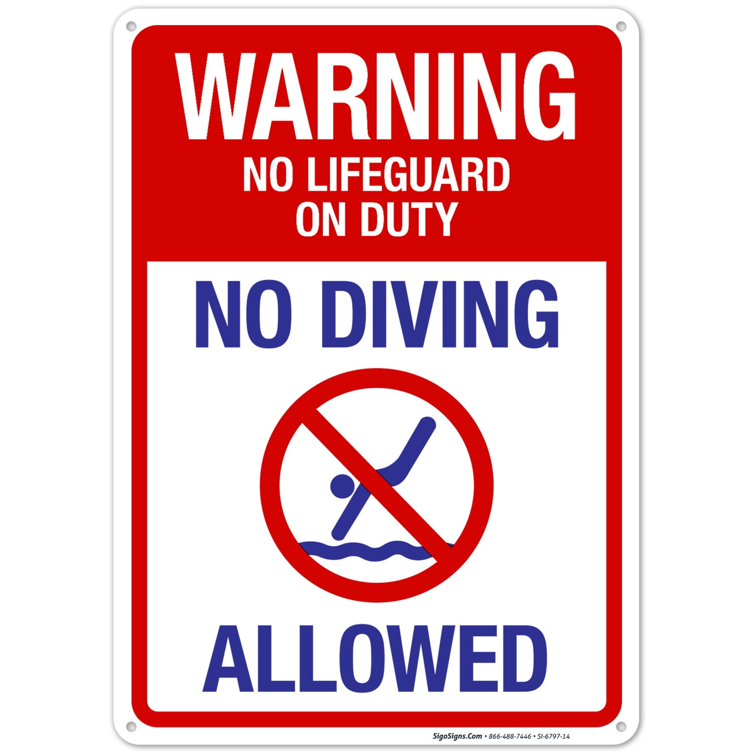 No Lifeguard On Duty No Diving Allowed Sign, Pool Sign,