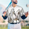 thumbnail image 5 of Zufioo Running White Horses Print Men's Baseball Short Sleeve, Moisture Wicking Button-Down Hip Hop Tee-4X-Large, 5 of 7