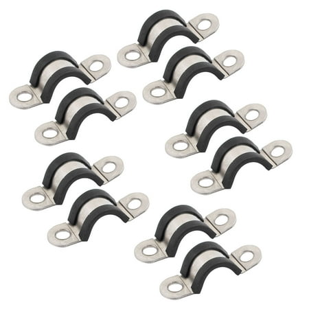 

10Pcs 13mm Dia Rubber Lined U Shaped Stainless Steel Pipe Clips Hose Tube Clamp