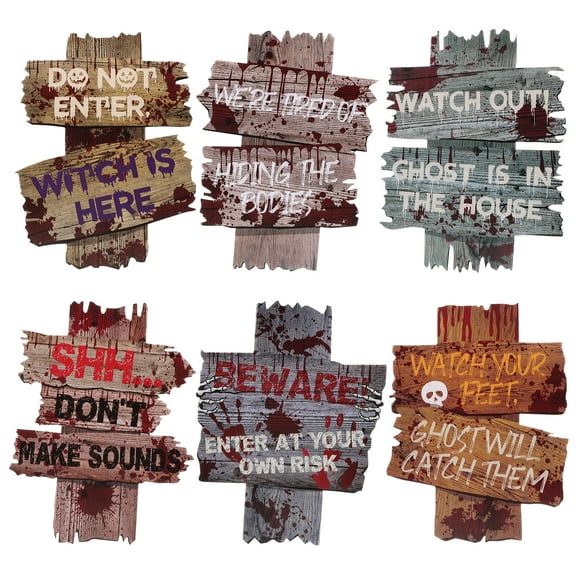 Healifty 6pcs Halloween Yard Sign with 12pcs Stakes Outdoor Lawn Decorations Treat or Trick Party Supplies