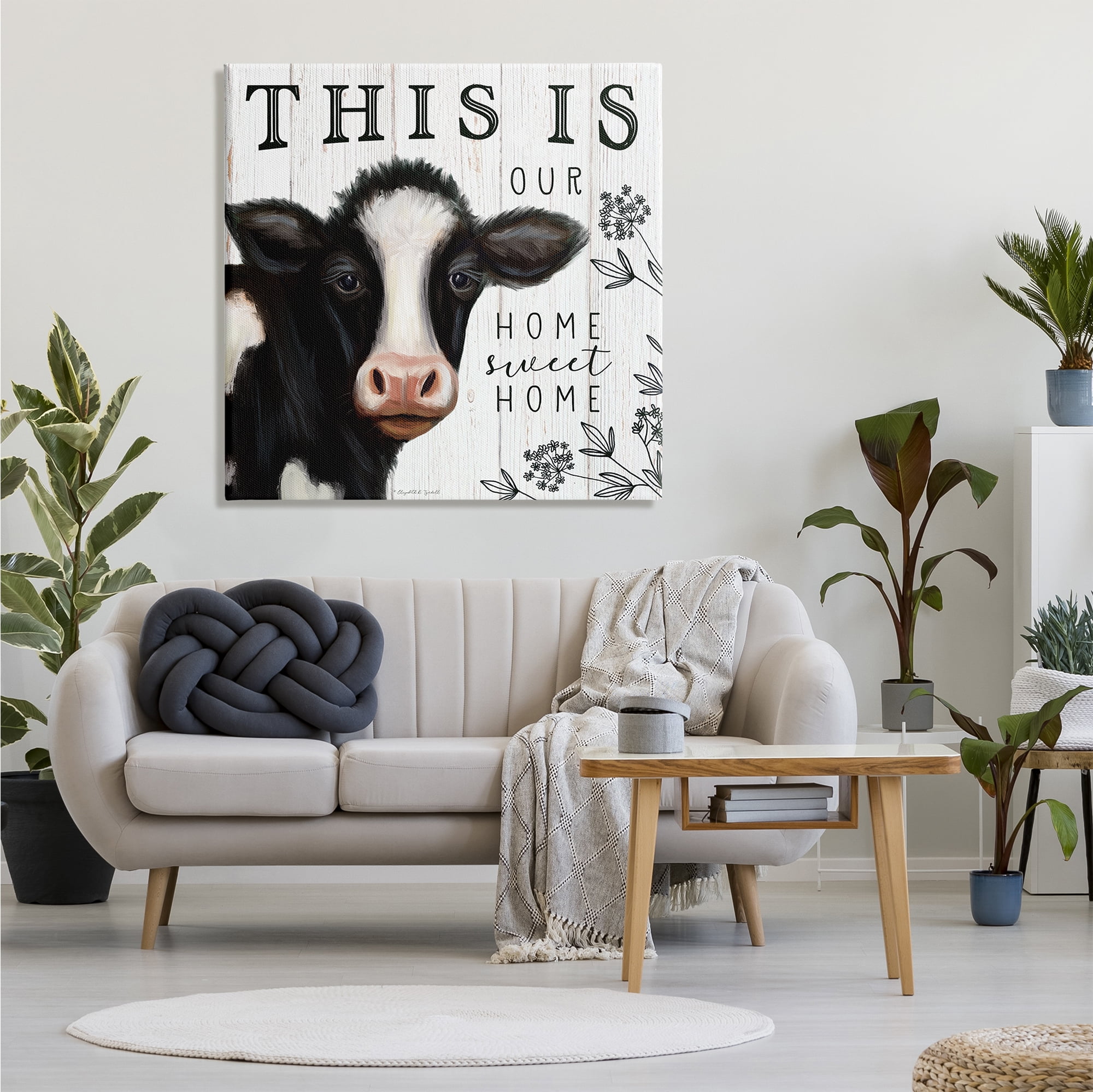 Stupell Industries Our Home Sweet Home Phrase Dairy Farm Cow, 36 x 36, Design by Elizabeth Tyndall