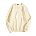 thumbnail image 4 of Fiaer,Sweatshirt for Women Crewneck Plus Size Long Sleeve Pullover Casual Loose Fit Trendy Letter Graphic Solid Tops Beige XL, 4 of 5