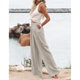 thumbnail image 2 of PUWEI Women's Cotton Linen Casual Pants Button up High Waist Wide Leg Trousers with Pockets, 2 of 7