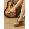thumbnail image 3 of Women Stitch Detail Sandals  Fashionable Summer Brown Toe Post Design Wedge Slide Sandals, 3 of 7
