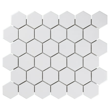 SomerTile Metro Hex 2" Glossy White 11 -1/8 in. x 12-5/8 in. x 6 mm Porcelain Mosaic Floor and Wall Tile (9.96 sq.ft /Case)