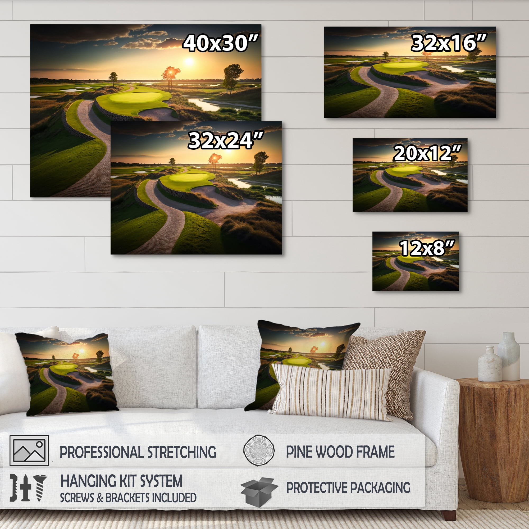Designart Golf Course At Sunset III Canvas Wall Art