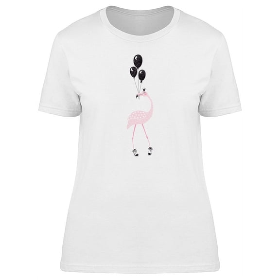 Adorable Flamingo Black Balloons T-Shirt Women -Image by Shutterstock, Female Large