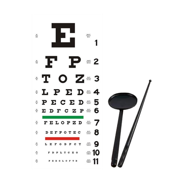 Tabla de pared para examen optométrico (22,05" x 10,24"), decorativa de PVC, con oclusor y puntero, ideal para escuelas, oficinas, hospitales y estudiantes. Oclusor de ojo negro